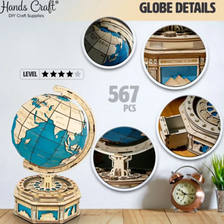 Bouwpakket 3D Houten Puzzel | Globe Earth Model