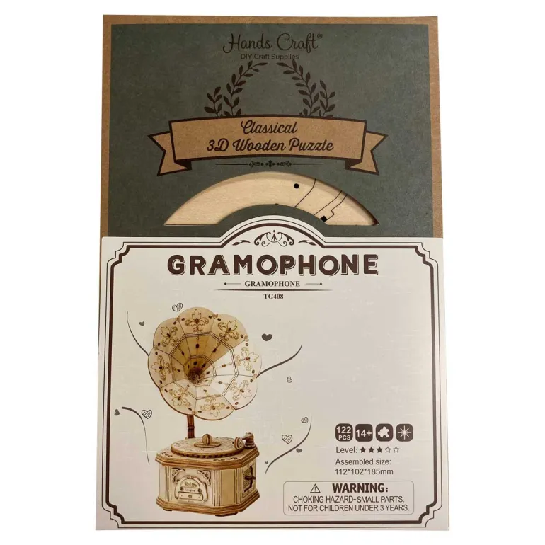 Bouwpakket 3D Houten Puzzel | Gramaphone