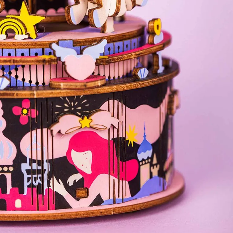Bouwpakket 3D Houten Puzzel Music Box | Starry Night Carousel