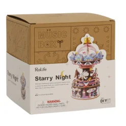 Bouwpakket 3D Houten Puzzel Music Box | Starry Night Carousel