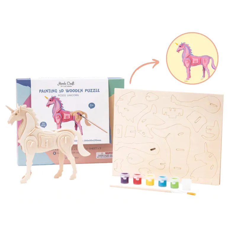 Bouwpakket 3D Houten Puzzel Paint Kit | Unicorn