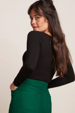 Carice V Top Uni Rib Black - King Louie