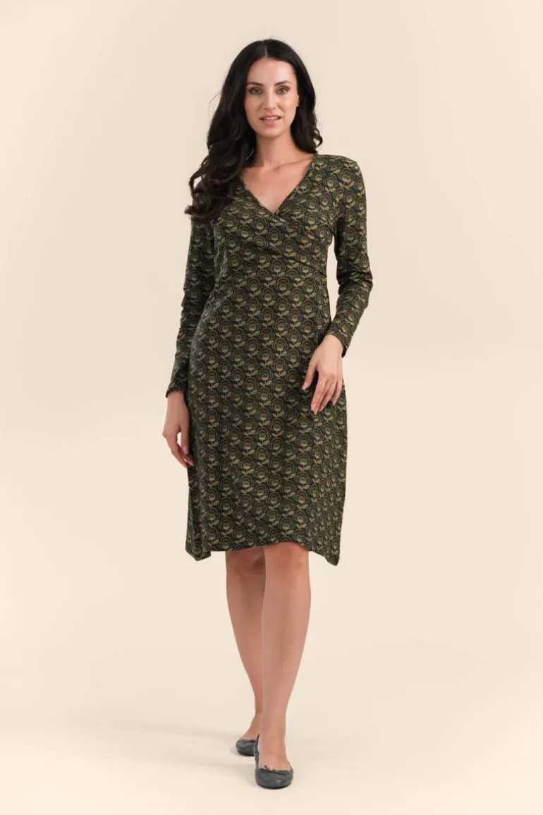 Dress Crissy Cross Abstract Flower Green - LaLamour