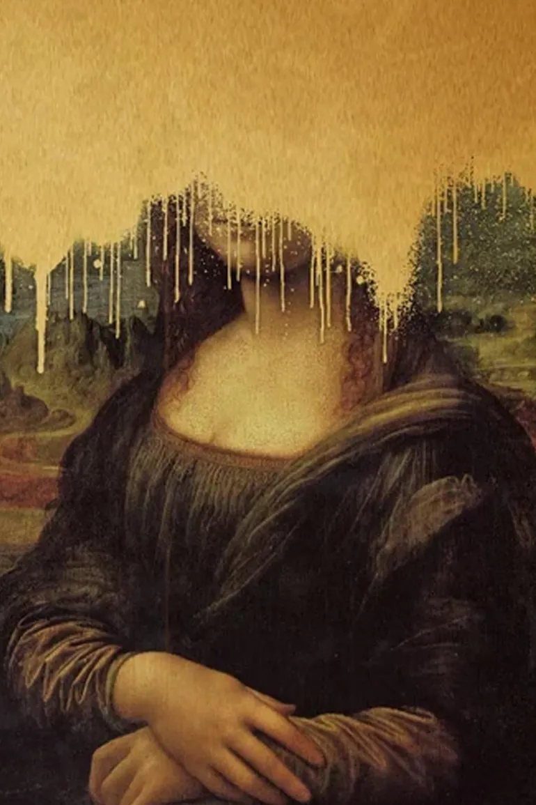 Drippy Mona Lisa Gold Graffiti Print