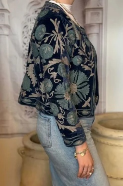 Jacket Velvet Embroidery Ronde Hals - ToutVintage
