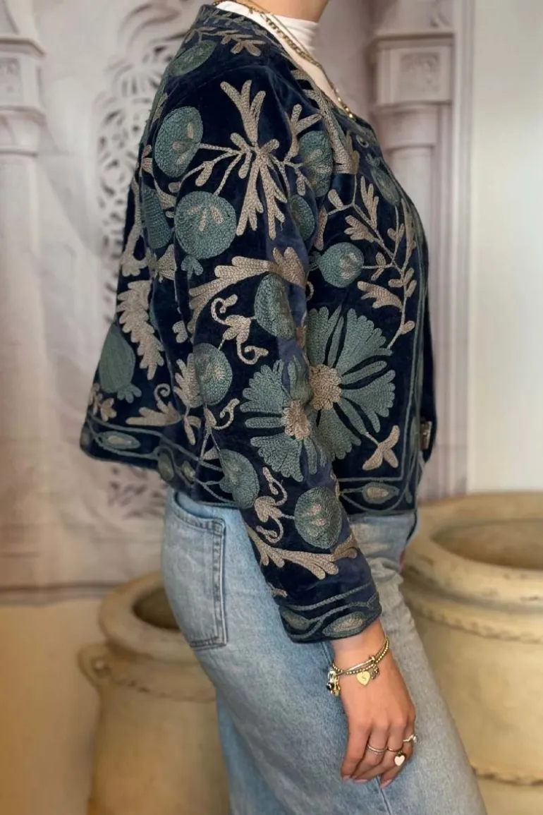Jacket Velvet Embroidery Ronde Hals - ToutVintage