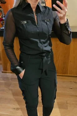 Jumpsuit Zipper Voile Sleeve Black 600/01/001 - Zip73