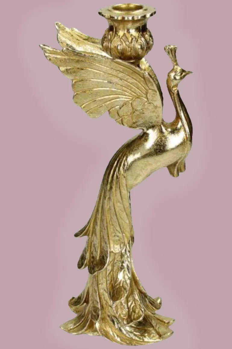 Kandelaar Peacock Polyresin Gold