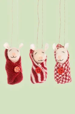 Kerstbal Baby Mice in Red Blankets Pied The Poule