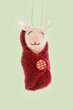 Kerstbal Baby Mice in Red Blankets Red