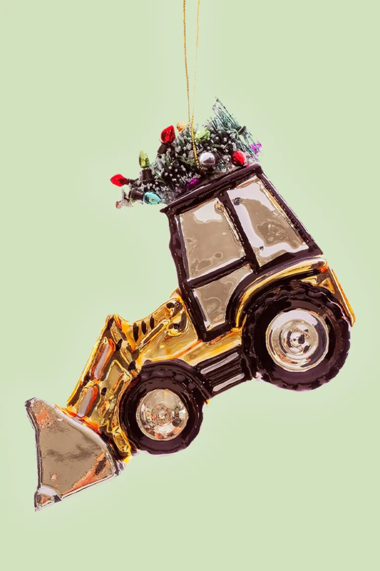 Kerstbal Golden Tractor With Tree