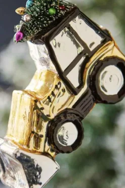 Kerstbal Golden Tractor With Tree