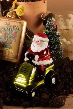 Kerstbal Santa on a Lawn Mower