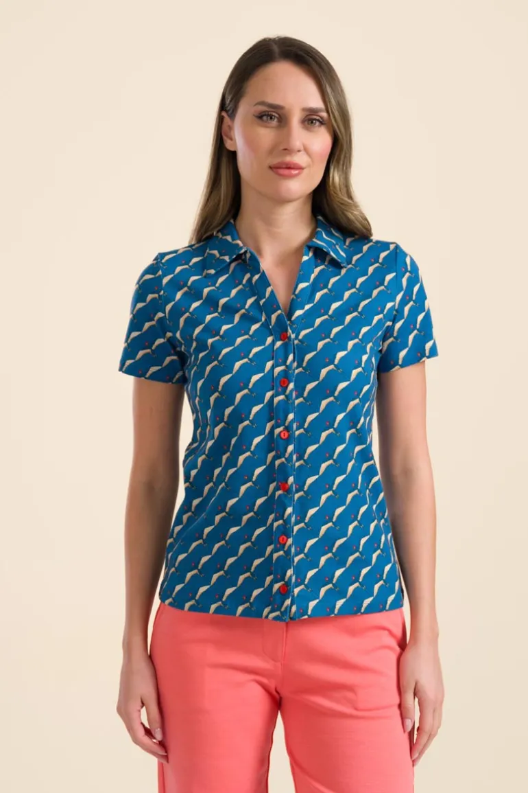 Lena Blouse Short Sleeve Swallow Migration - LaLamour