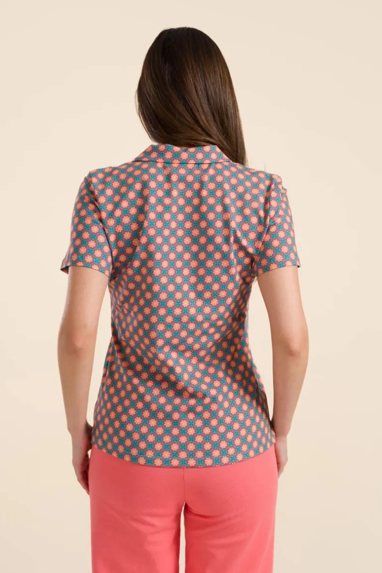 Lena Blouse Short Sleeve Vintage Coral Flower - LaLamour