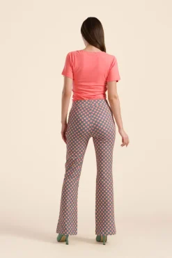 Lieke Flared Pants Vintage Coral Flower - LaLamour