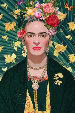 Lijstje Frida Kahlo Green Print Black