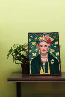 Lijstje Frida Kahlo Green Print Black