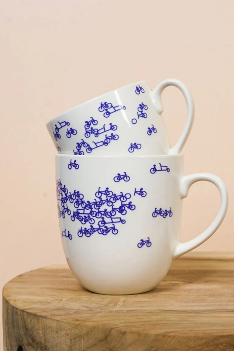 Mok De Blauwe Fiets - 2 stuks - Heinen Delfts Blauw