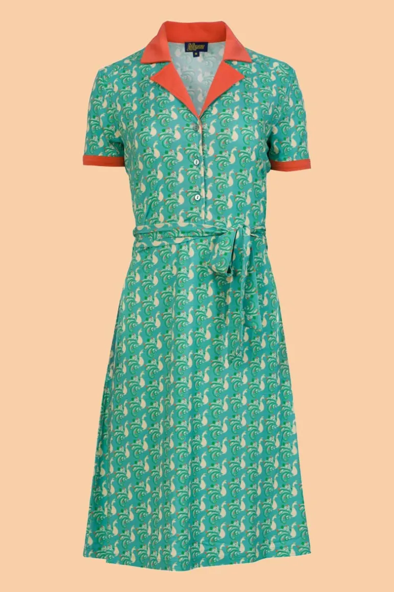 Monique Dress Short Sleeve Happy Peacock - LaLamour