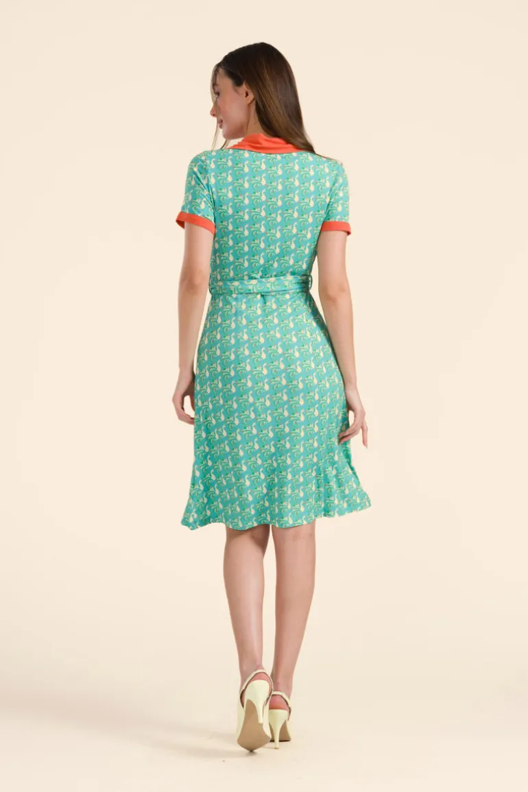 Monique Dress Short Sleeve Happy Peacock - LaLamour