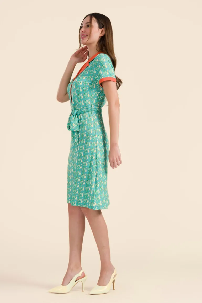 Monique Dress Short Sleeve Happy Peacock - LaLamour