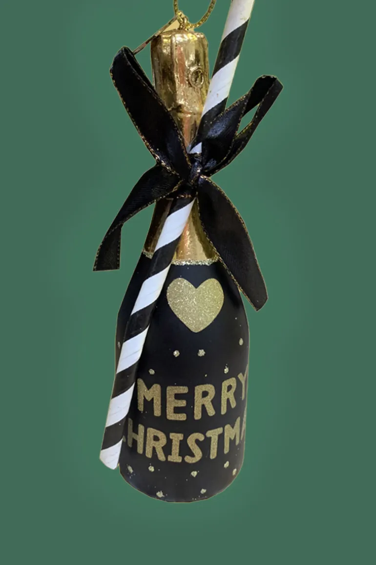 Ornament Glass Black Champagne Bottle - Vondel