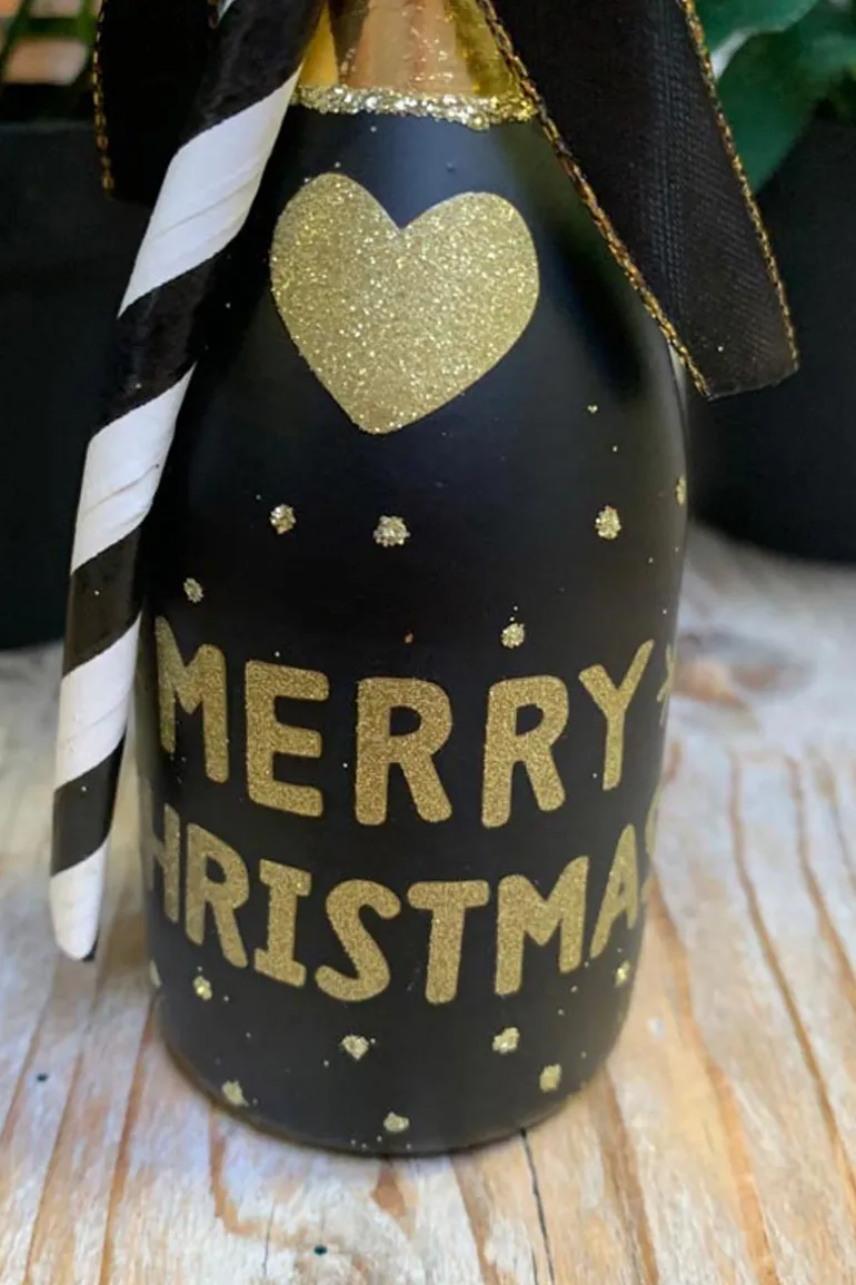 Ornament Glass Black Champagne Bottle - Vondel