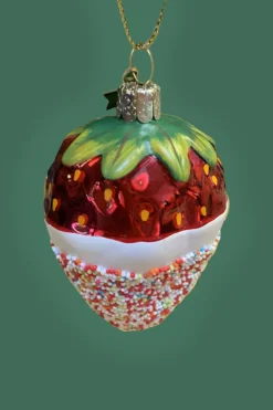 Ornament Glass Red Strawberry White Dip - Vondels