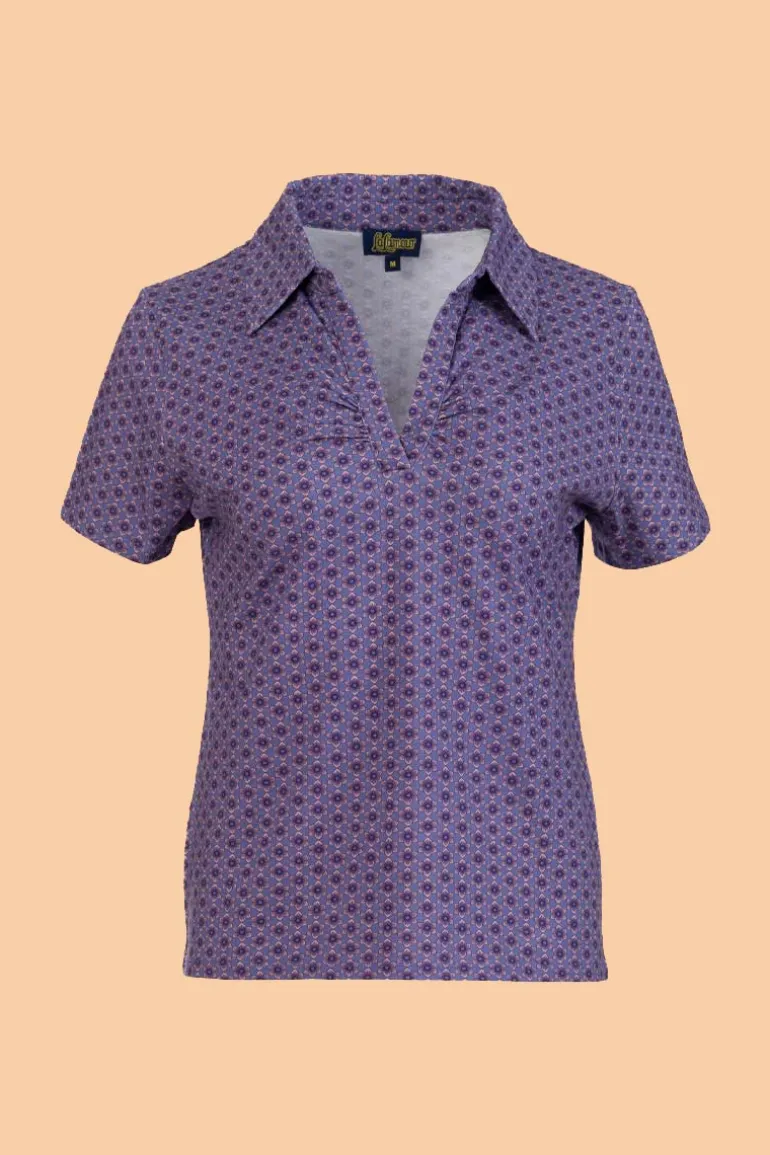 Suzy Top Short Sleeve Small Blue Flower - LaLamour