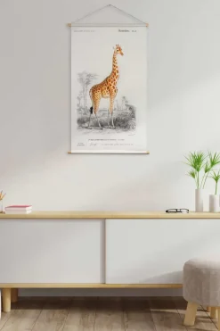 Textielposter met leren koord - Illustratie Giraf D'Orbigny