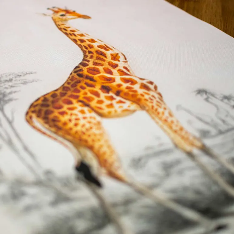 Textielposter met leren koord - Illustratie Giraf D'Orbigny