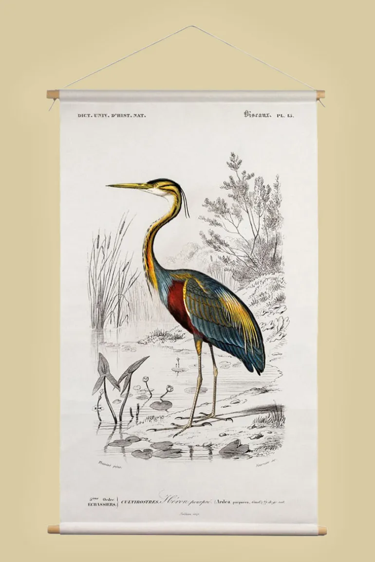 Textielposter met leren koord - Illustratie Reiger D'Orbigny