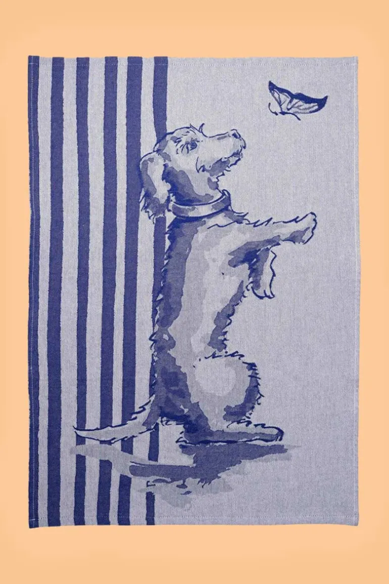 Theedoek Teckel Nhaan Streep - Heinen Delfts Blauw